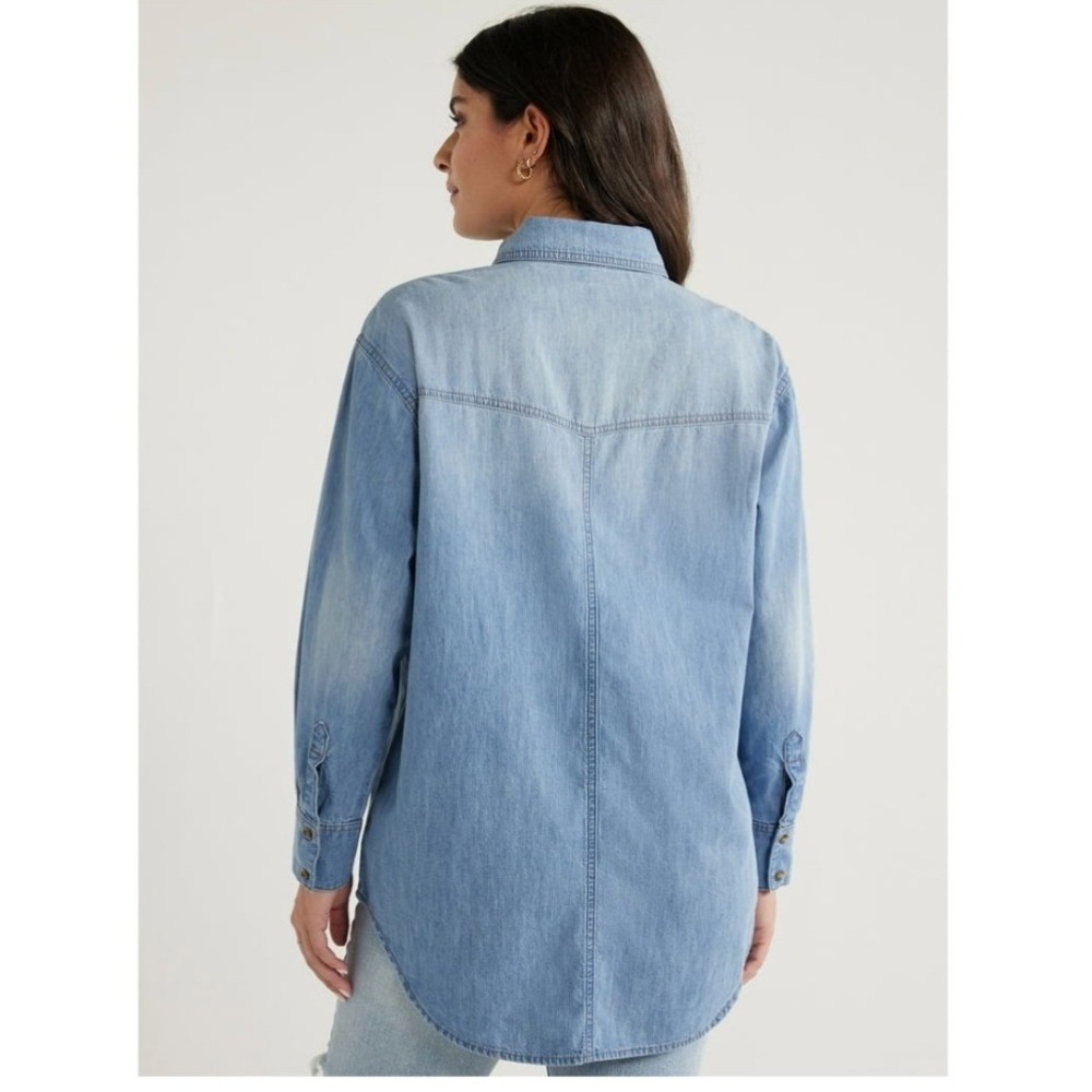 Sofia Vergara Oversized Boyfriend Denim Shirt Small 4-6 Light Wash‎ New NWT - Picture 2 of 9